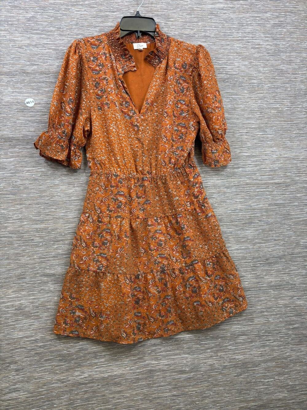 Elan Dress Womens S Orange Floral V Neck Ruffle Fit & Flare Short Sundress Boho